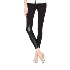 J. Crew Black Leggings with Leather Detail